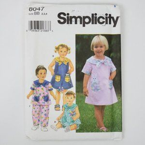 Vintage 1998 Simplicity Toddler's Dress Top Pants Bloomers Sewing Pattern 2,3,4